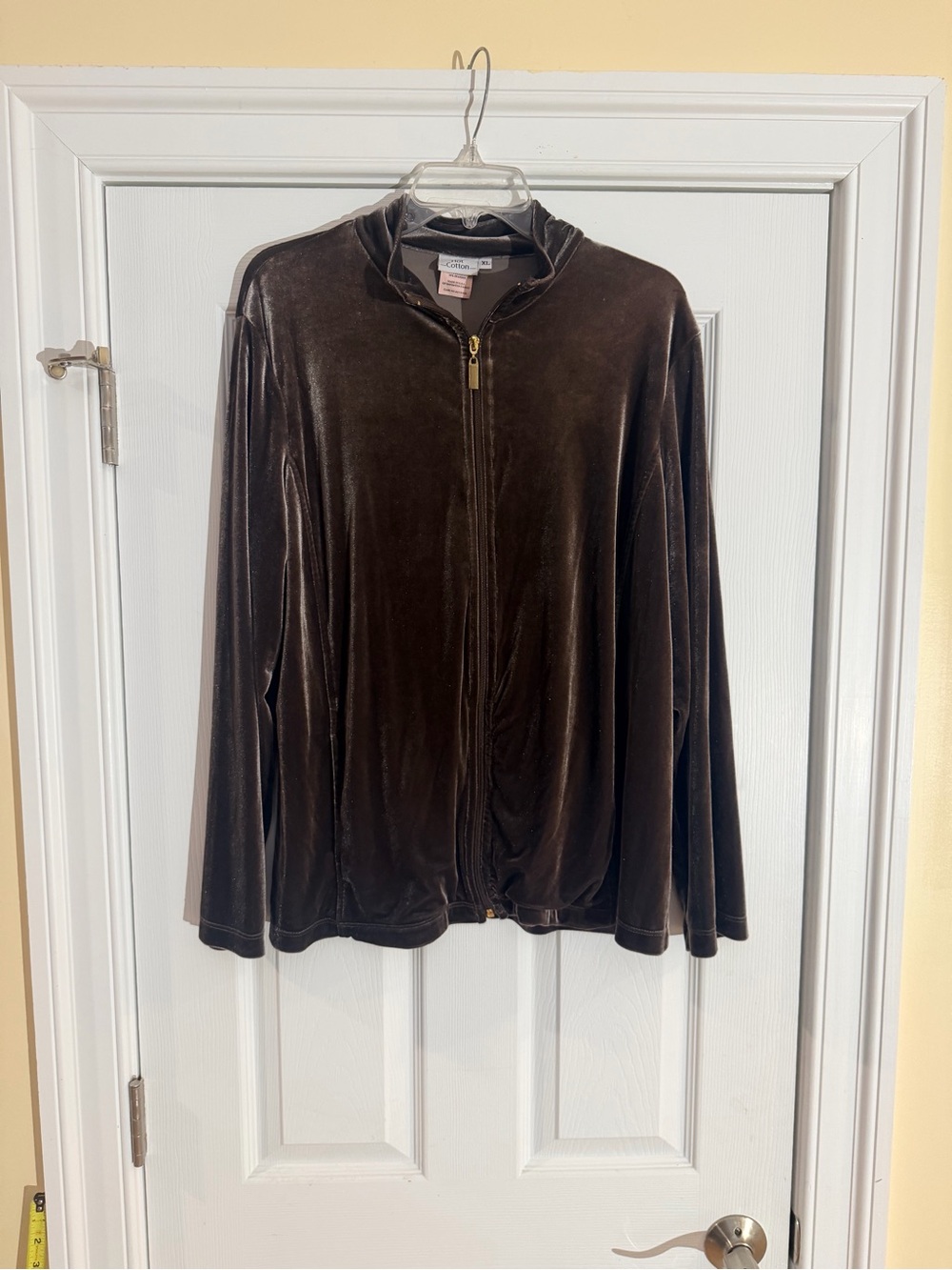 Ladies Size XL "Hot Cotton" Brown Velvet Full-Zip Shirt Jacket GUC